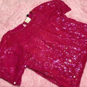Vintage holographic hot pink sequin top 100% silk